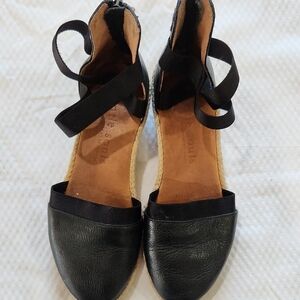 Gentle Souls Black Espadrilles with Ankle Strap